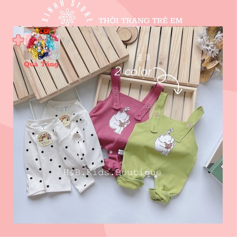 Sét Yếm Body Kèm Áo Dài Tay Cho Bé Trai, Bé Gái 5-12kg, Sét Yếm Liền Thân Trẻ Em