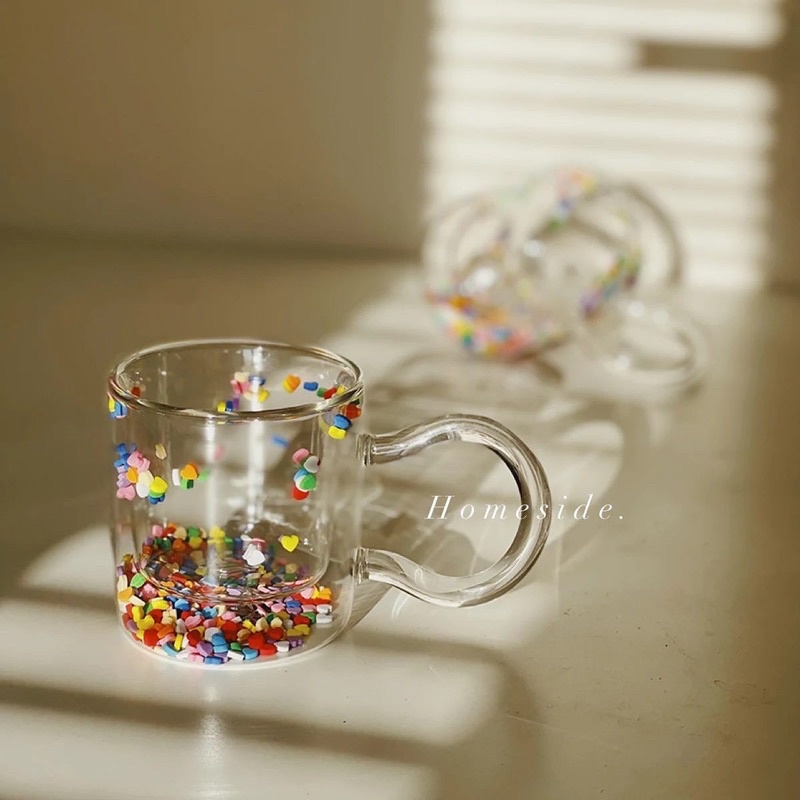 Ly Cốc Thuỷ Tinh 2 Lớp Tim Nhiều Màu - LY1151