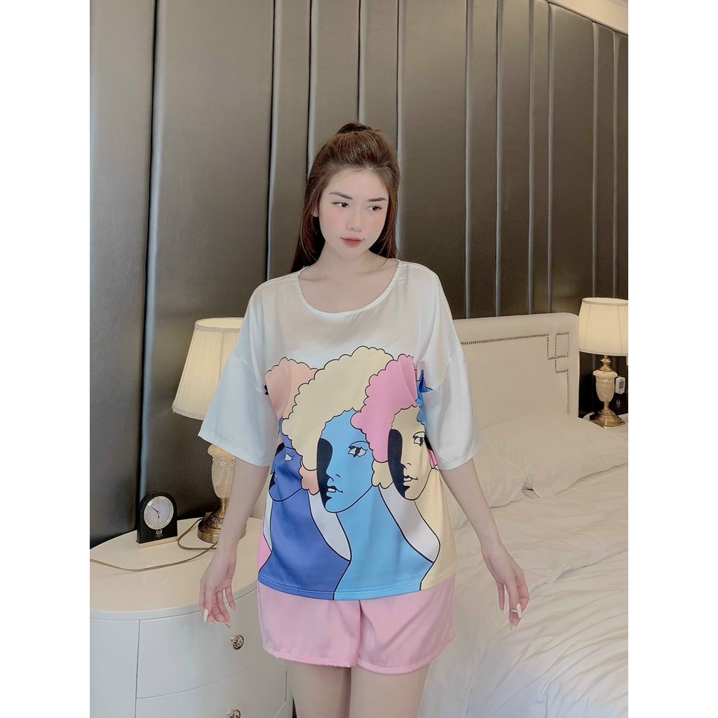 Đồ Bộ Ngủ Quần Đùi ⚡️ LỤA CAO CẤP ⚡️ Sét mặc nhà Trẻ Trung Cá Tính Phong Cách Hàn Quốc