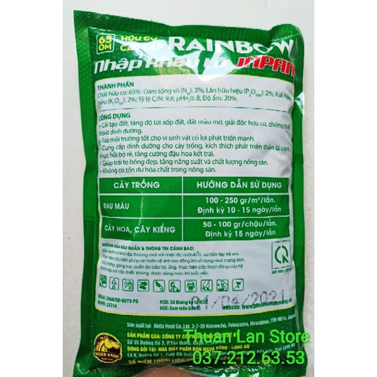 Phân Bón Hữu Cơ RAIN BOW Nhập Khẩu Japan gói 1kg