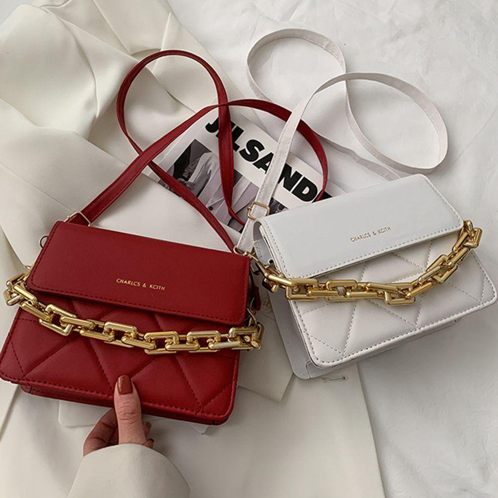 Túi Đeo Chéo Bằng Da PU Phối Dây Đeo Sợi Xích Thời Trang Cho Nữ