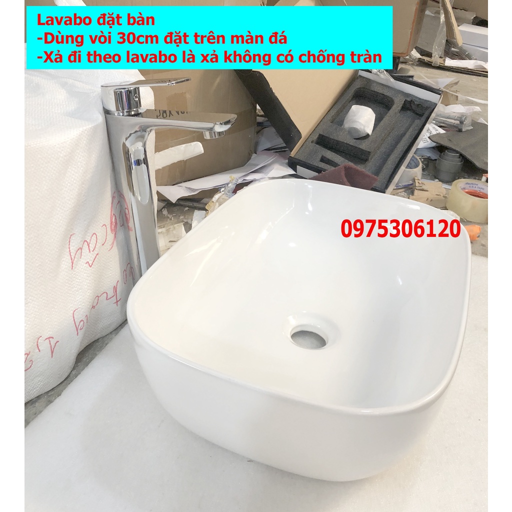 Chậu rửa mặt lavabo Đặt Bàn Đá LA42 OVAN TRẮNG, men NANO trắng sáng chống ố chống bám bẩn, la này vòi để ngoài chậu