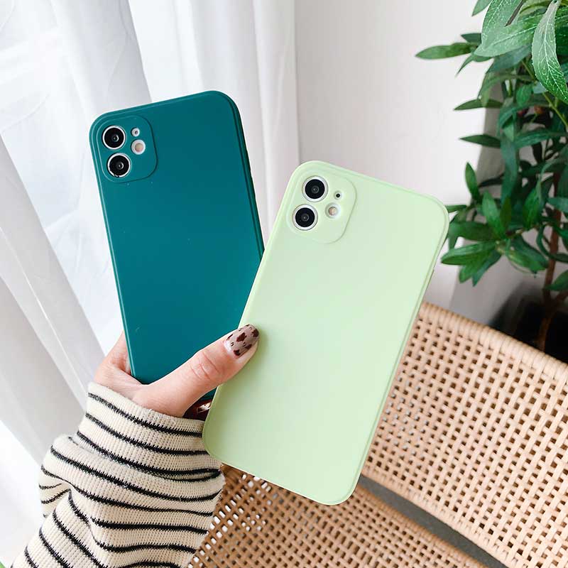 【COD】Solid color iPhone Case Casing Straight Cube iPhone11 12 Pro Promax Liquid Silicone iPhone6 6s 7 8 Plus X XS XR XSMAX Anti-fall Soft Case Cover AISMALLNUT