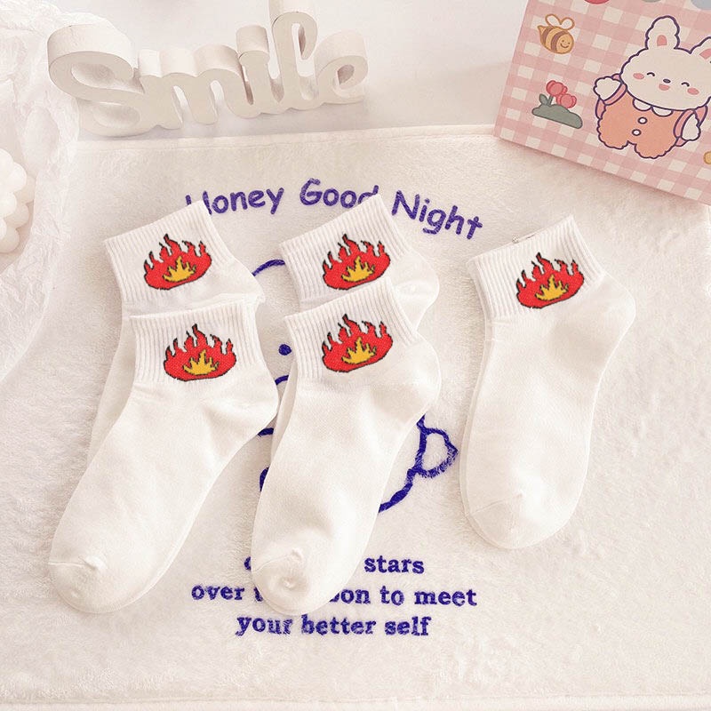Tất vớ nữ cổ ngắn chất liệu cotton co giãn bốn chiều, set 5 đôi họa tiết bắt trend - Sope Shop