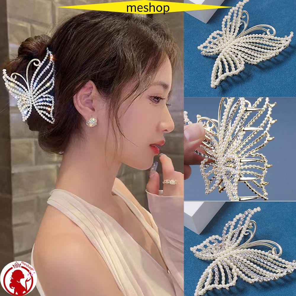 ❦Tôi❦ Kẹp Tóc Đính Đá Thời Trang Cho Nữ|Kẹp Tóc Kim Loại Hình Bướm Đính Ngọc Trai Nhân Tạo