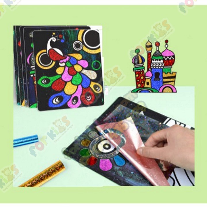 Sét 9 Tranh tô màu ma thuật thần kỳ, tranh trang trí, tranh dán DÀY XINH, tranh giấy thủ công, đồ chơi cho bé