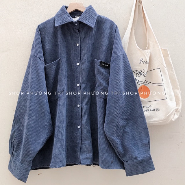 Sơmi nhung tăm màu xanh than siêu hot - áo khoác nhung ulzzang (hình thật shop chụp/sẵn) | BigBuy360 - bigbuy360.vn