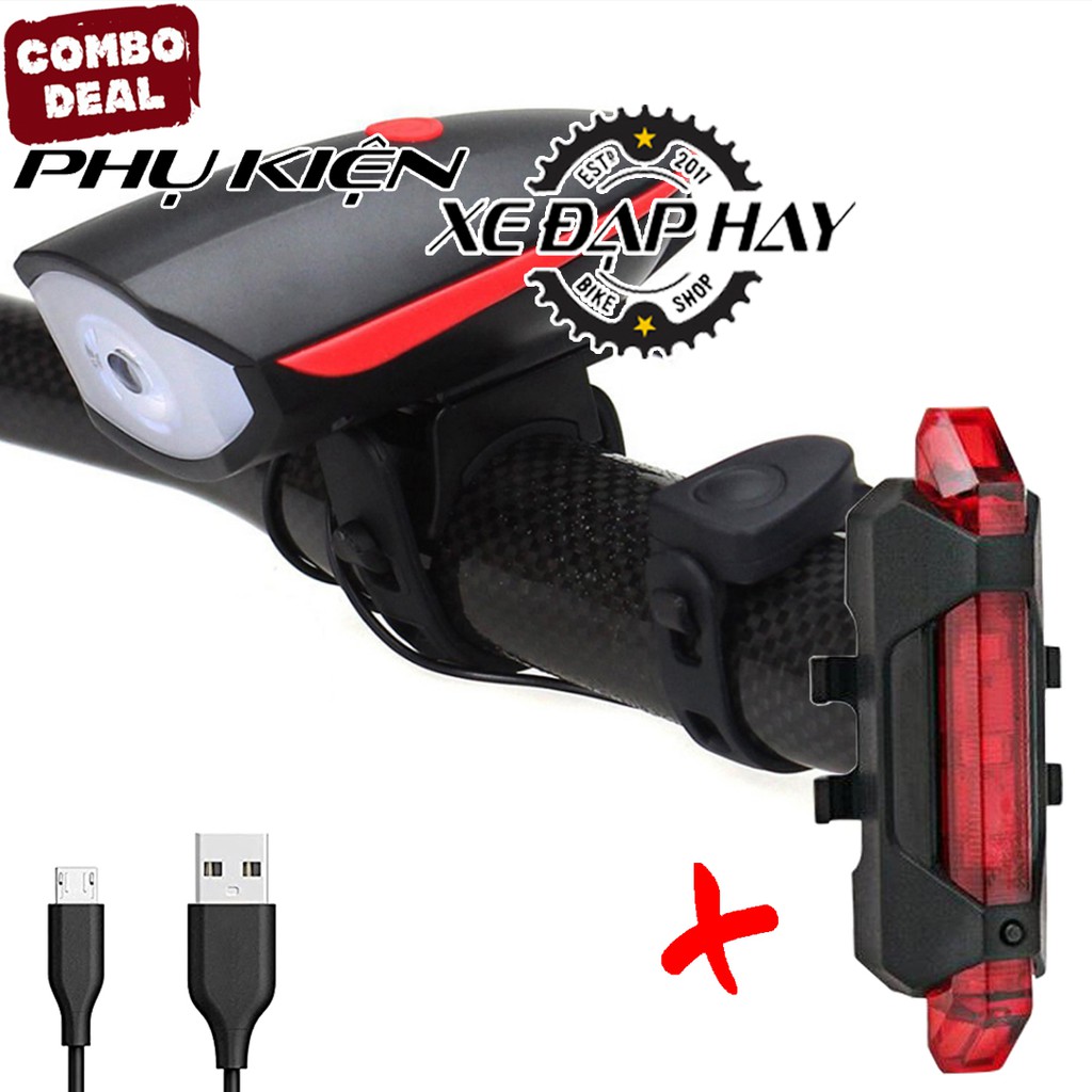 Đèn Xe Đạp Có Còi | Đèn Hậu Sạc USB BS216, Đèn Hậu Xe Đạp HYD186 Nháy 2 Màu Xanh/Đỏ