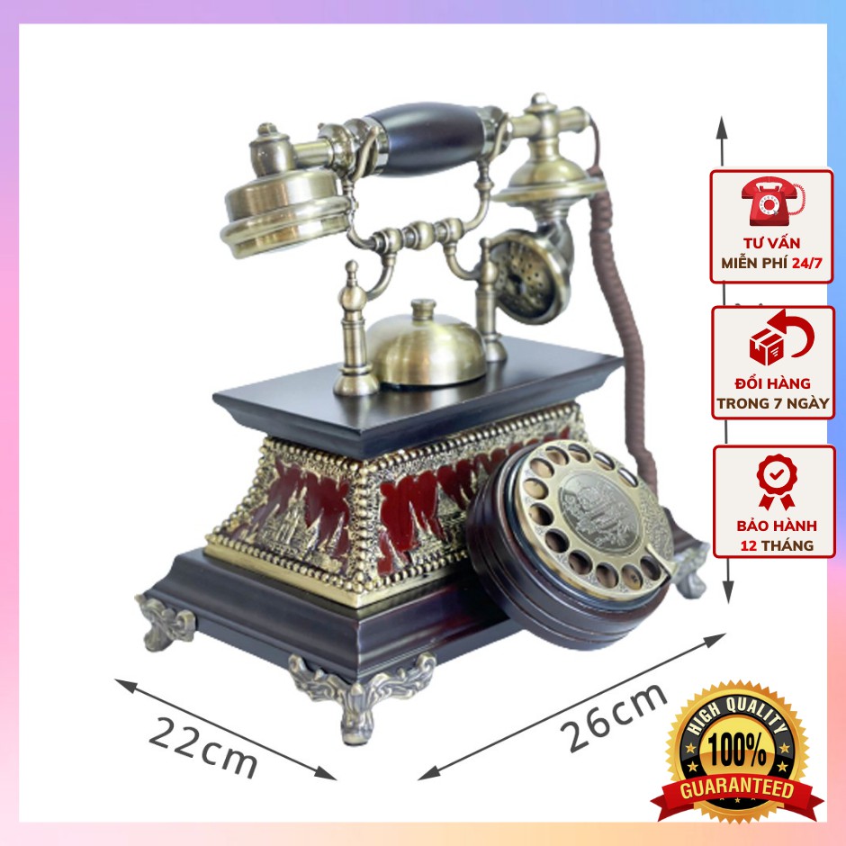 Điện thoại để bàn TÂN CỔ ĐIỂN cao cấp, điện thoai cổ quay số với chức năng nghe gọi dùng sim và dùng cáp - DT14