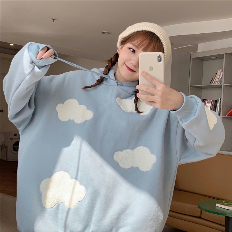Áo hoodie tay dài dáng rộng phong cách Hàn Quốc thời trang trẻ trung | BigBuy360 - bigbuy360.vn
