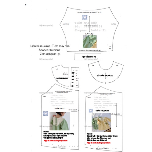 RG180_Rập giấy may váy dài tay cổ yếm bé gái