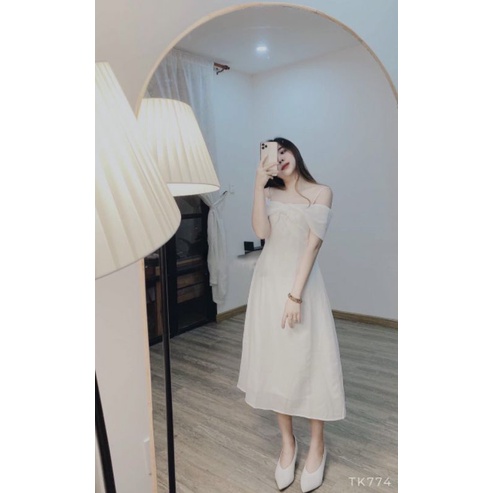 Đầm dự tiệc trễ vai 2 dây nơ ngực xinh xắn Cherry Dress | BigBuy360 - bigbuy360.vn