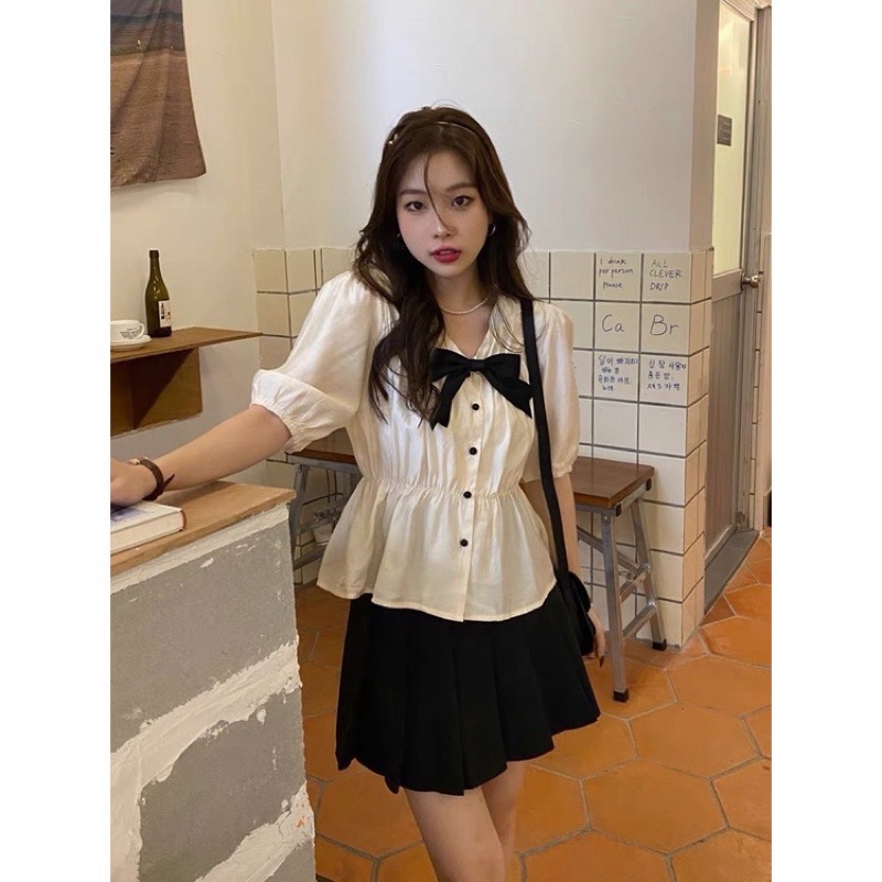 (CÓ SẴN) Set 3 món áo tơ kèm nơ + quần 2 lớp