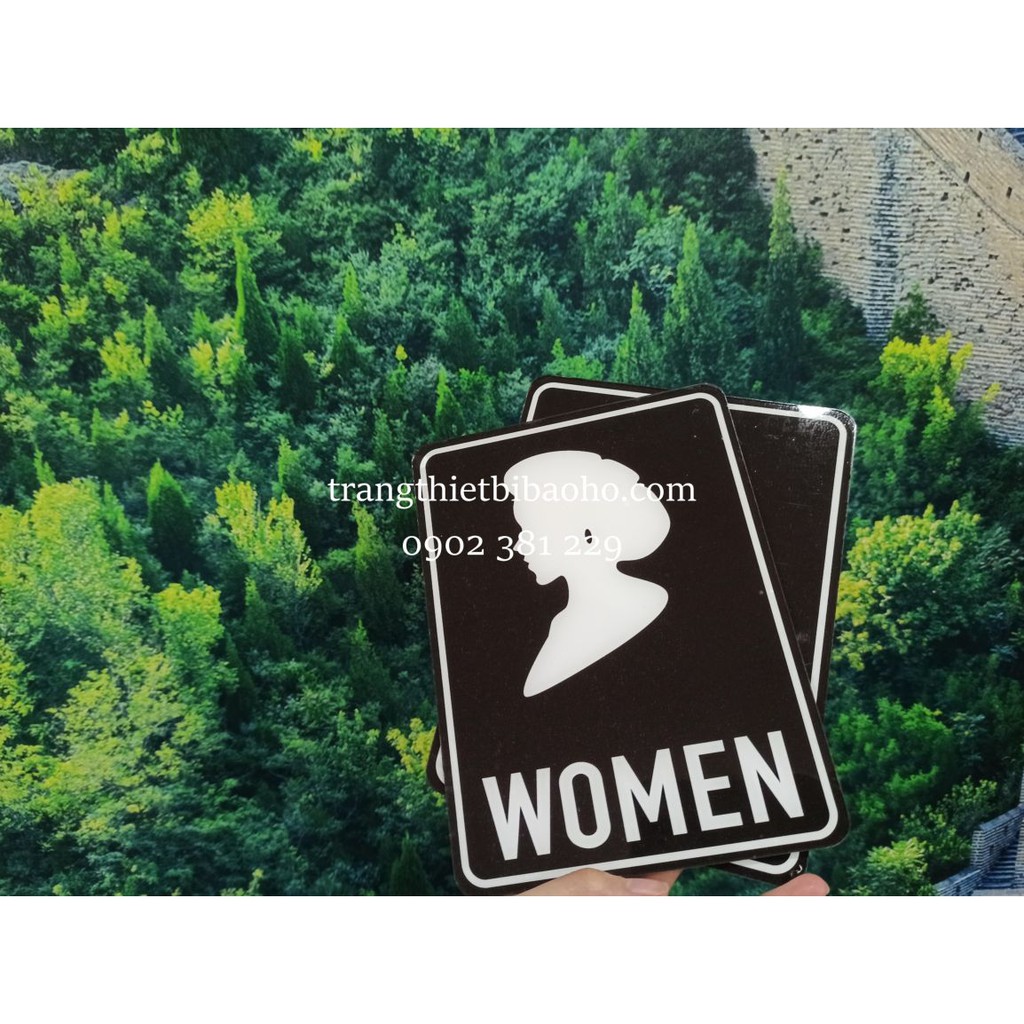 Biển báo mica WC, nhà vệ sinh nam nữ kích thước 15 x 20cm màu đen - hình thật