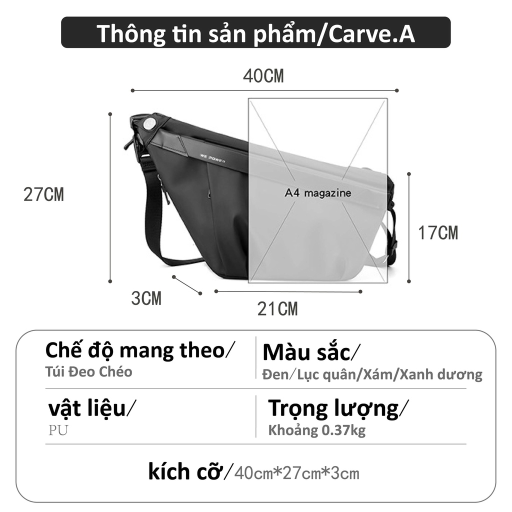 Carve Store Túi Đeo Chéo Bằng Da Chống Thấm Nước Đa Năng Tiện Dụng Chất Lượng Cao