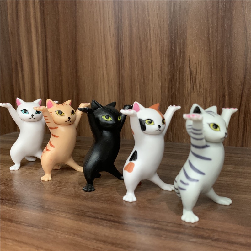 Bộ mô hình 5 mèo uốn éo chống tay decor, setup trang trí bàn làm việc cute - cao 5.5cm