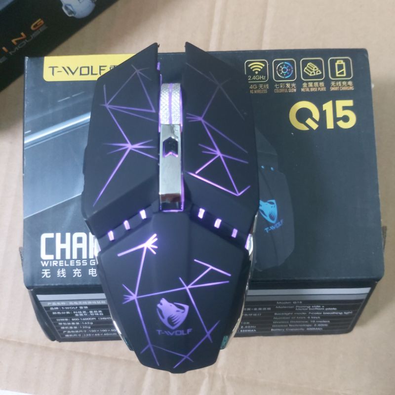 Chuột gaming không dây xịn chính hãng Twolf Q15 có led 7 màu chuyển đổi đẹp