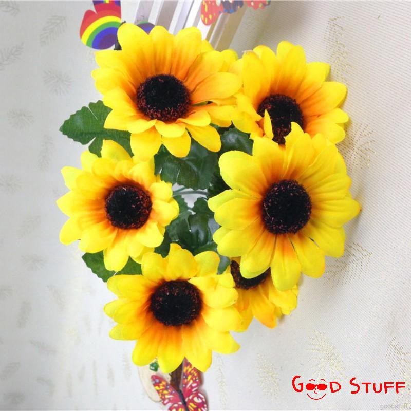 LovelyHome 7 Heads Beauty Fake Sunflower Artificial Silk Flower Bouquet Home Floral Decor