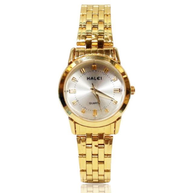 Đồng hồ nữ dây thép không gỉ thời trang chống nước dây vàng mặt đính đá Halei H008 - Boss Watch