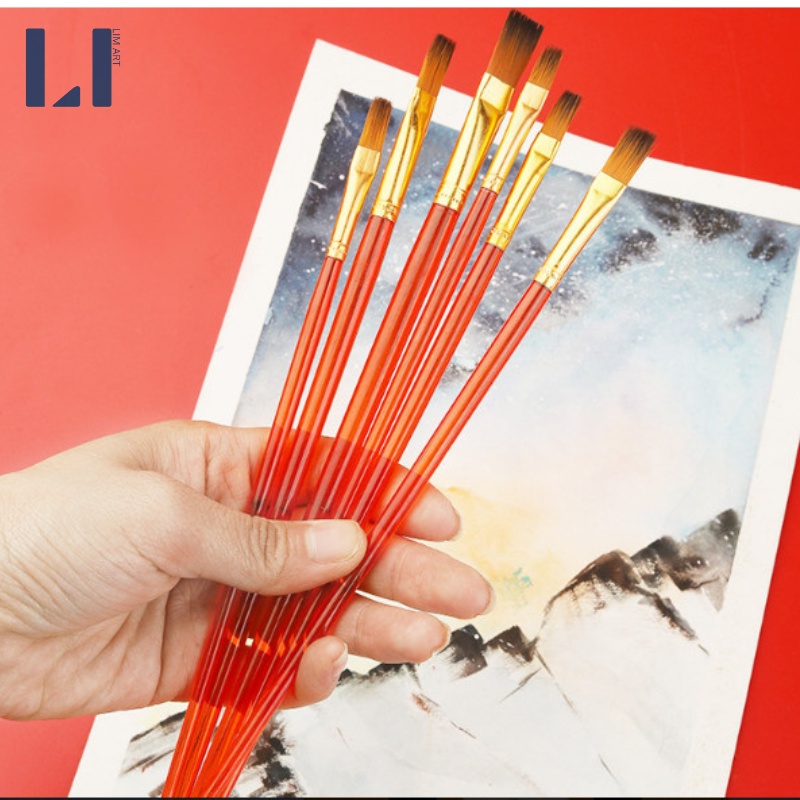 Bộ cọ 6 vẽ đầu dẹp chuyên dụng vẽ tranh màu nước, màu acrylic, màu sơn dầu, màu gouache,...