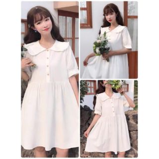 Đầm babydoll trắng cổ bèo