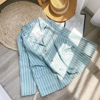 Áo vest sọc xanh e hường