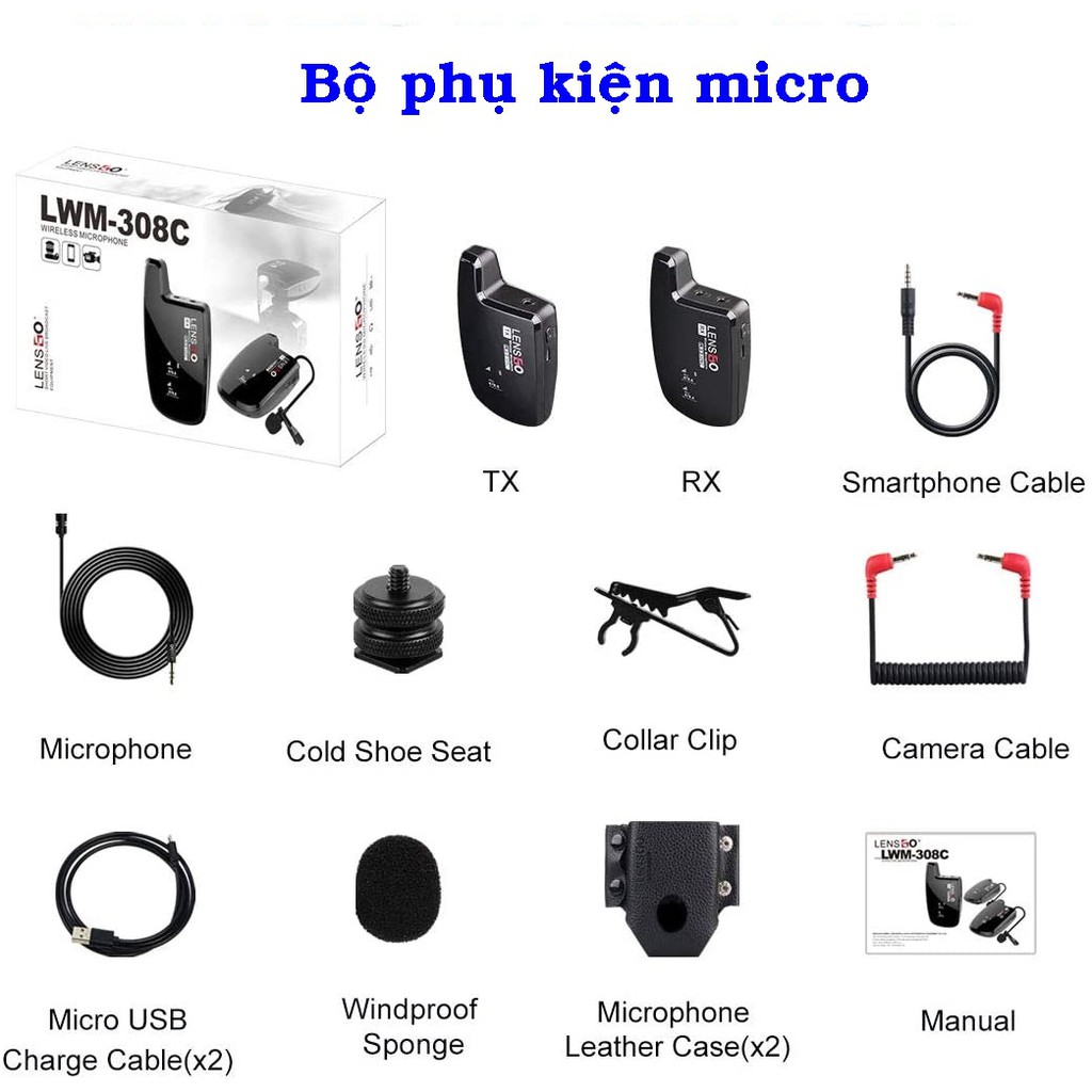 [Mã ELHACE giảm 4% đơn 300K] Micro thu âm không dây LENSGO LWM-308C Single