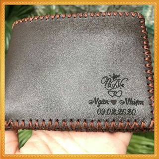 Quà tặng - Ví da bò nam khắc Chữ Lồng theo yêu cầu