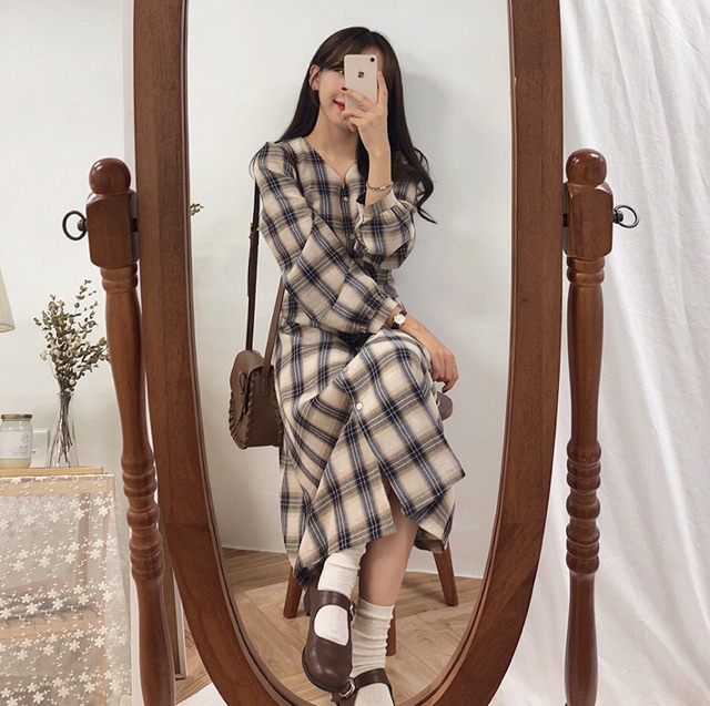 [Mã WAMT1505 giảm 10K đơn 0K] Váy dài họa tiết caro Ulzzang | BigBuy360 - bigbuy360.vn