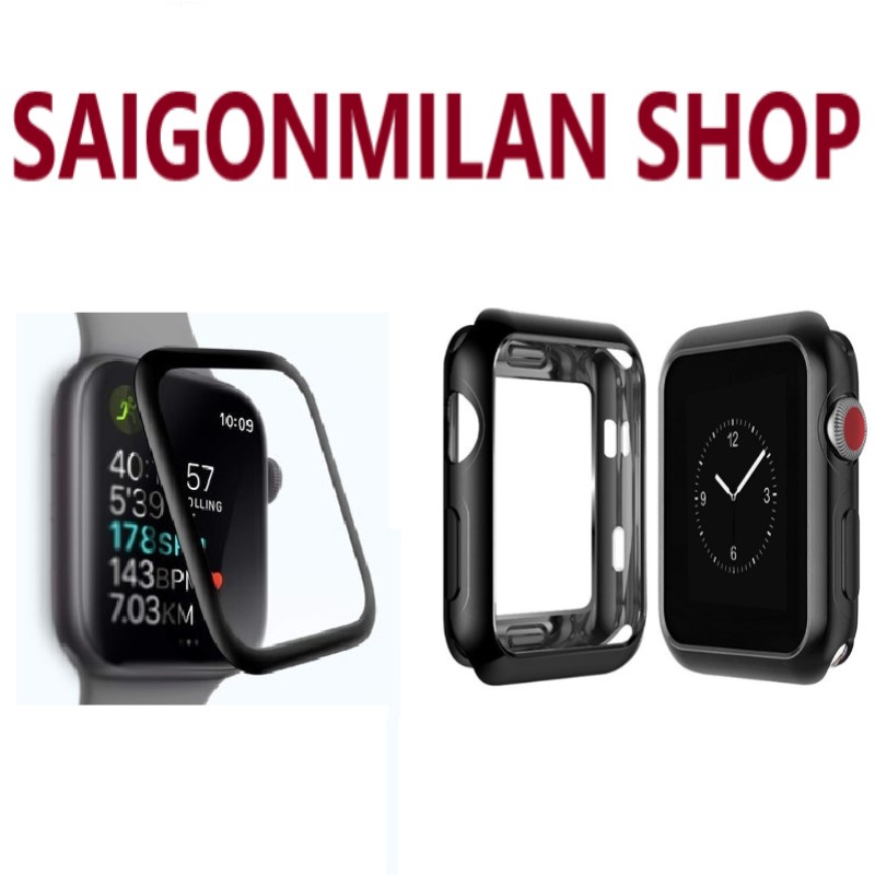 Kính Cường Lực Cao Cấp Apple Watch VS Ốp Dẻo Bảo Vệ Viền Apple Watch Series 7/6/5/SE/4/3/2/1 Size 38-40-41-42-44-45