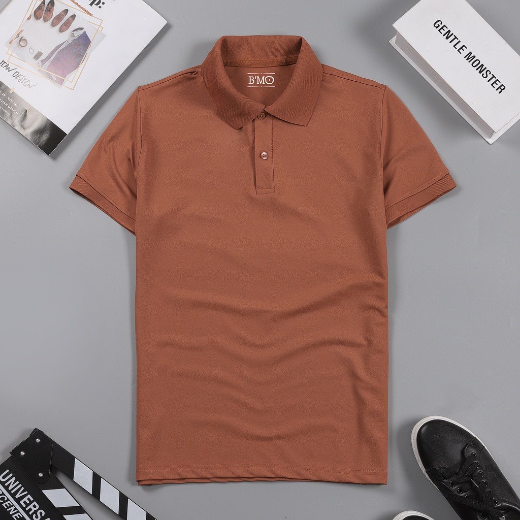 Áo Thun Polo Có Cổ Nam Vải Cá Sấu Cao Cấp Co Giãn 4 Chiều Mặc Mát Màu Cam Nâu