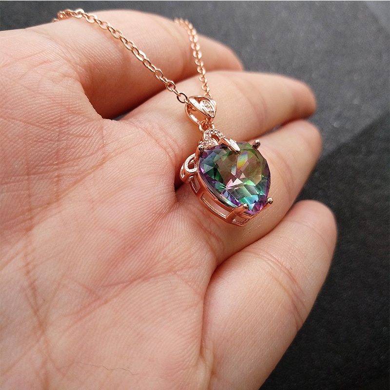 Vòng cổ Mặt Đá Tourmaline Hình Trái Tim Nhiều Màu Sắc Sáng Tạo Cho Nữ