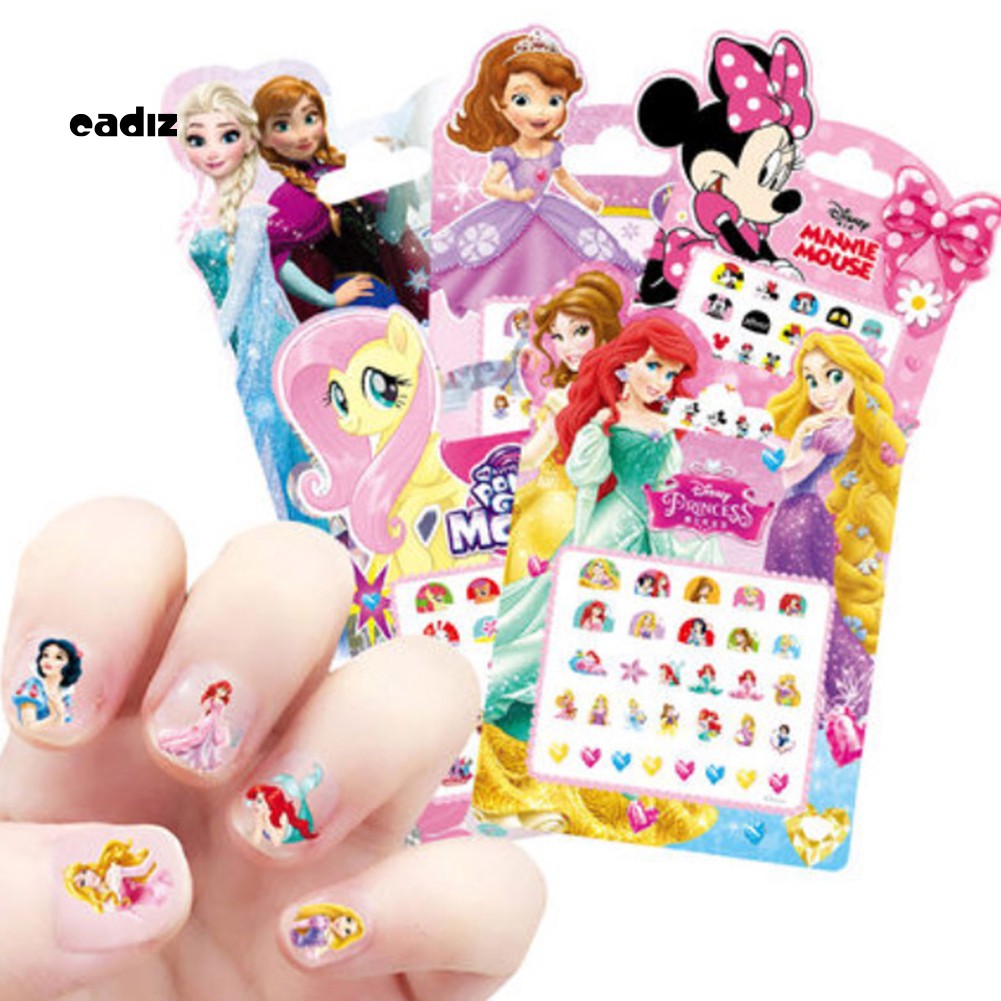 [Hàng mới về] Tấm Nhãn Dán Dán Móng Tay Hình Chuột Mickey/ Minnie/ Công Chúa Hoạt Hình Màu Trắng Bắt Mắt