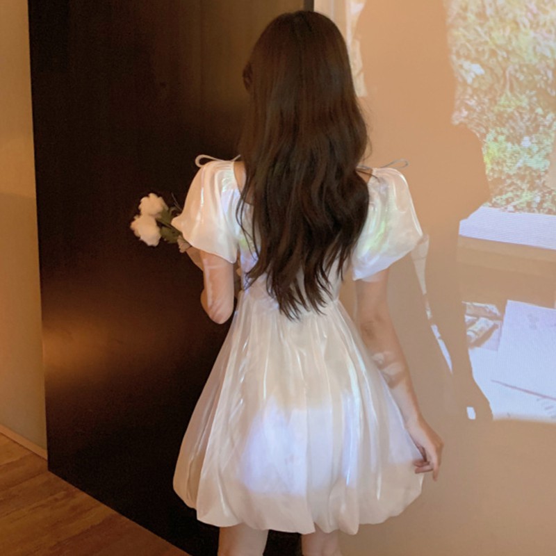 JANE'S Đầm dự tiệc công chúa phối nơ vai đơn giản thanh lịch sang trọng CHẤT VOAN LỤA ÓNG ÁNH J0283