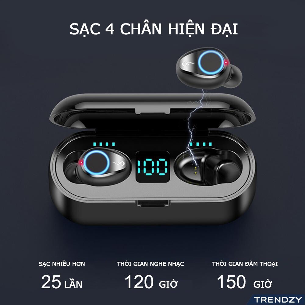 Tai nghe bluetooth AMOI F9 TWS 5.0 bản QUỐC TẾ không dây cảm ứng chống ồn chống nước IPX5, tích hợp sạc dự phòng 2500mAh