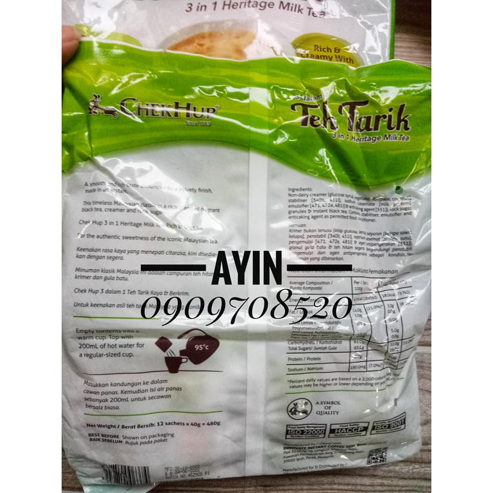 Trà Sữa Chek Hup Teh Tarik Rich & Creamy 3 in 1 Malaysia - 12 gói x 40g