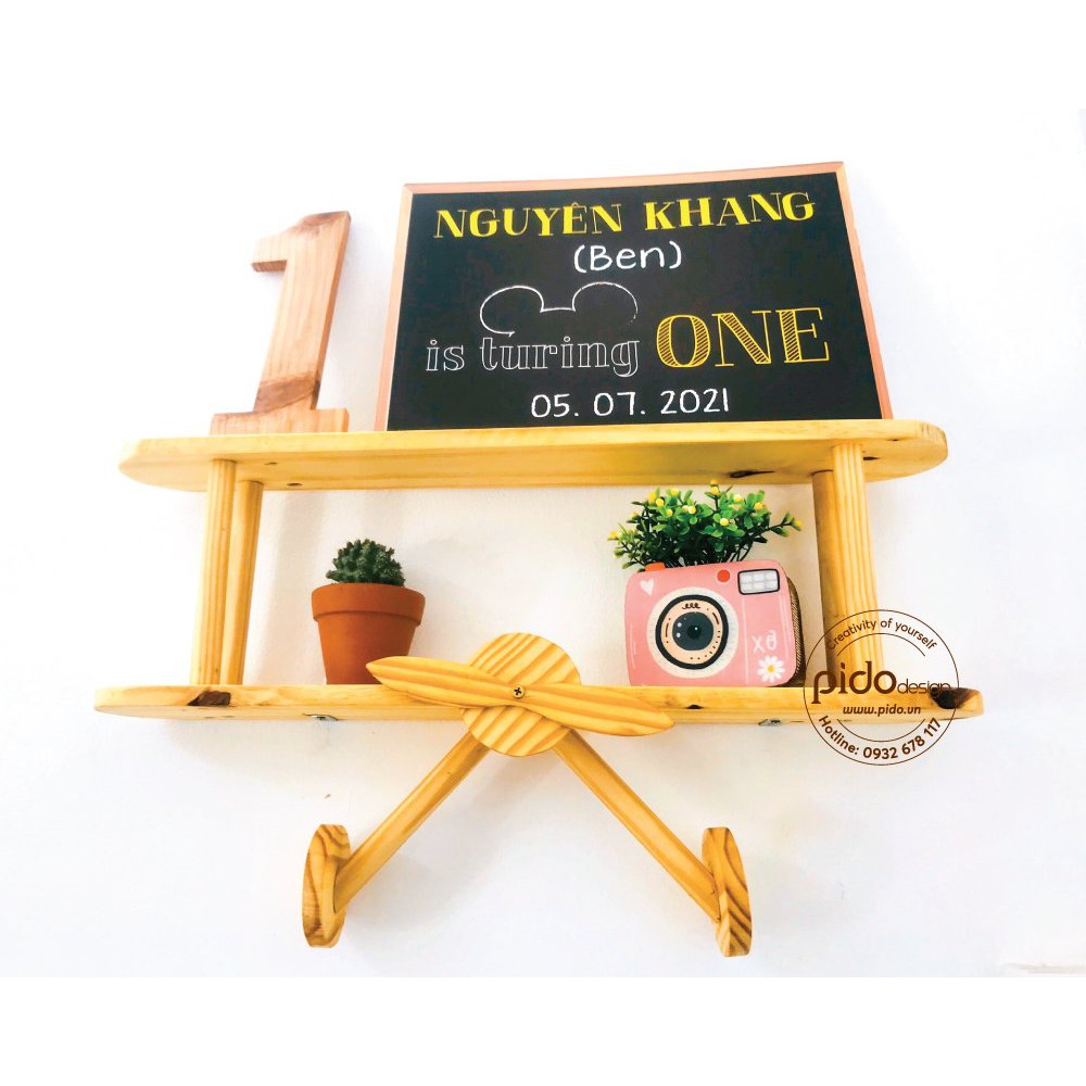 Kệ gỗ treo tường hình máy bay - trang trí phòng cho bé - trưng bày đồ chơi/mô hình/giá sách