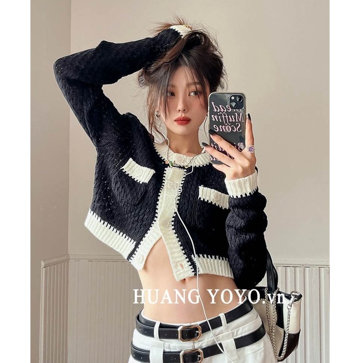 Áo cardigan dệt kim tay dài cổ tròn màu trơn thời trang Hàn Quốc cho nữ
