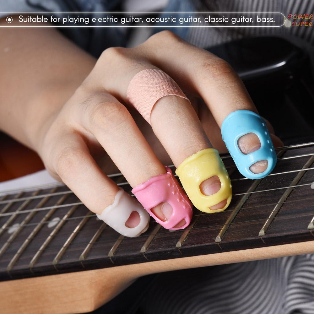 Set 12 Bọc Silicone Bảo Vệ Ngón Tay Khi Chơi Đàn Guitar 4 Màu 3 Size Lớn/Nhỏ/Vừa