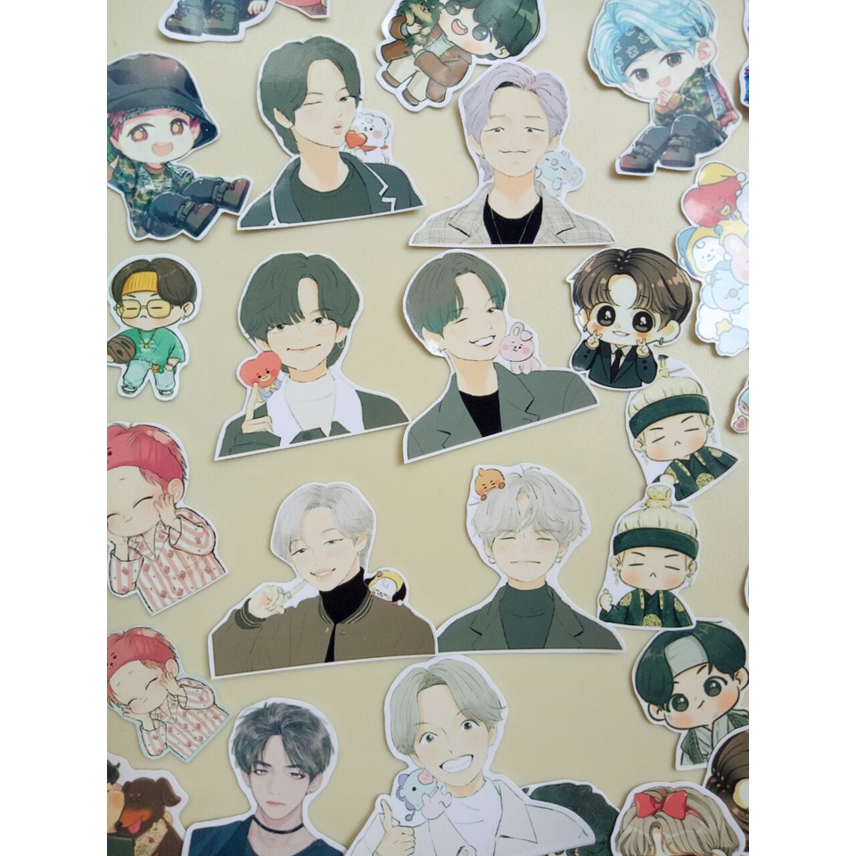 Sticker BTS chibi, cute, anime nhãn gián tổng hợp hình nhóm BTS, BT21 trang trí sổ, vở...