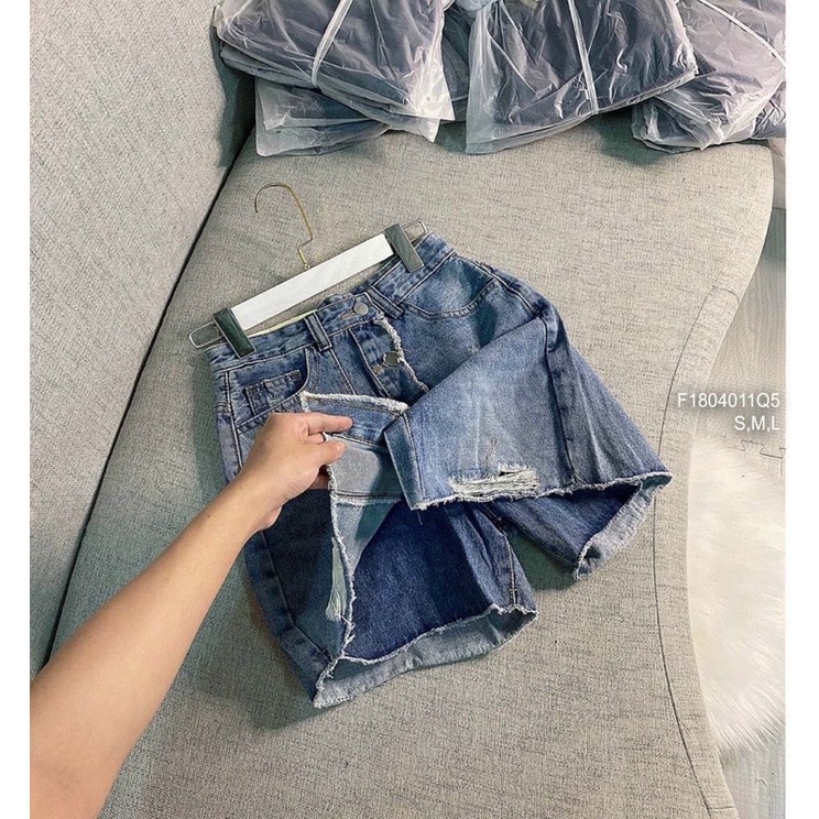 Quần váy jeans 5 nút rách