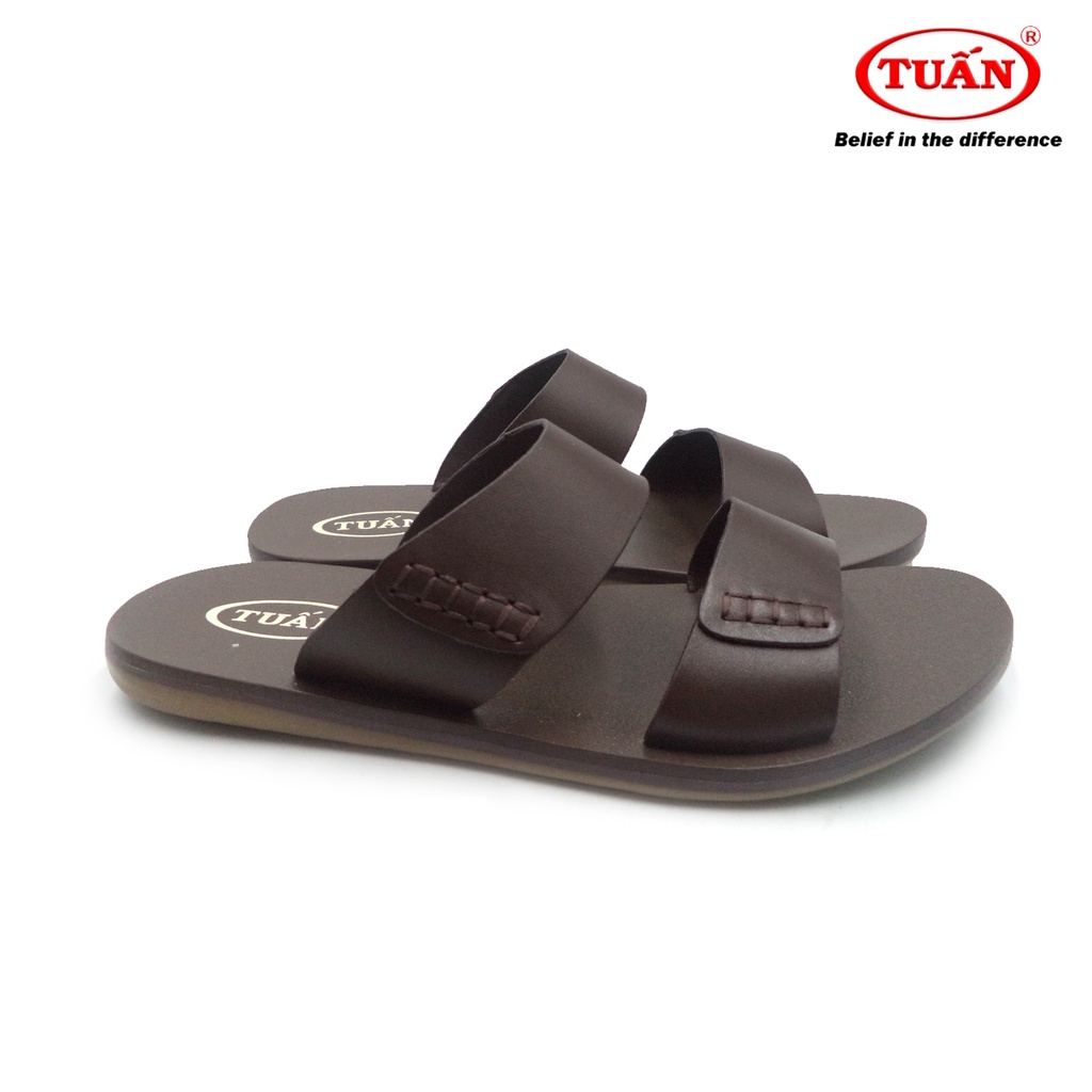 Dép nam da hai quai ngang thương hiệu Tuấn DXHU-6K2