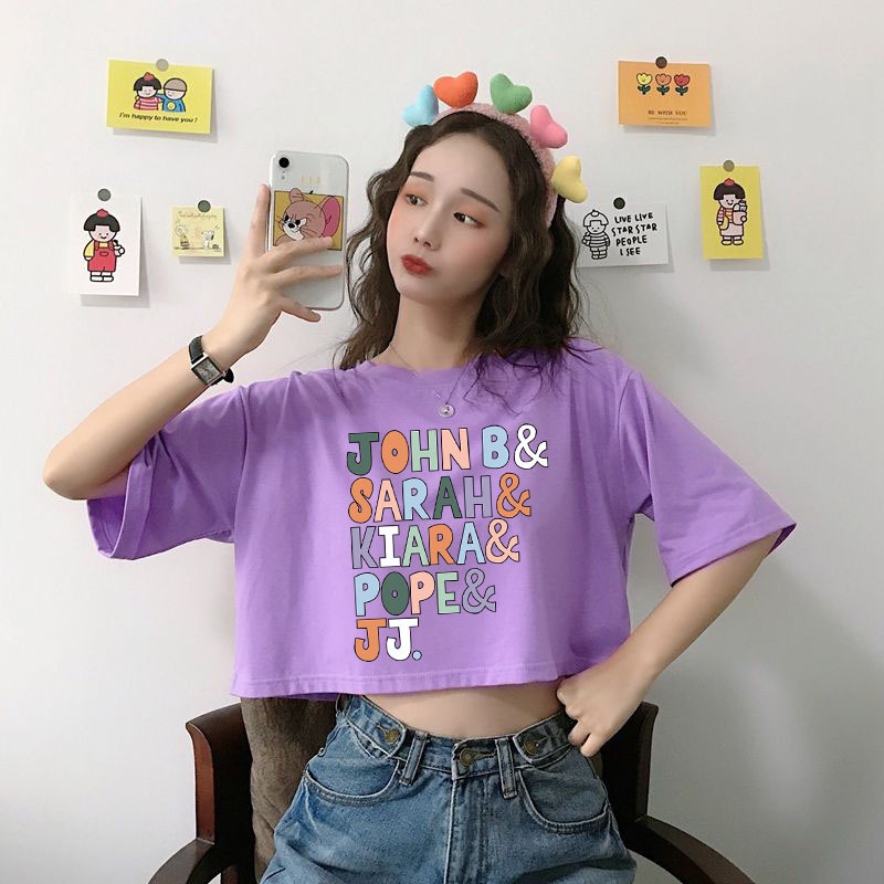 Áo Thun Crotop Form Rộng Tay Ngắn Chất Cotton Mền Mại In Chữ JONH SARAH KIARA POPE Ulzzang Style Hàn Quốc TTT0137