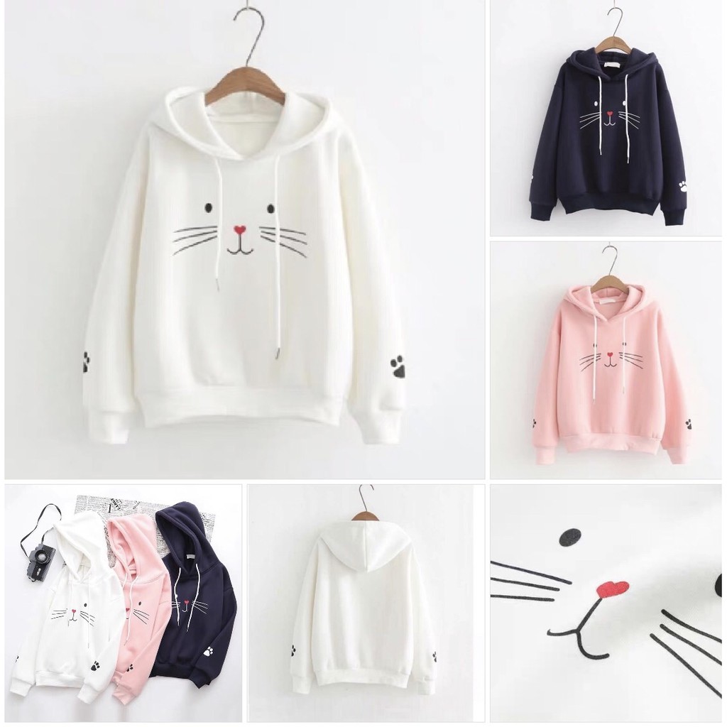 ÁO HOODIE NỮ ❤️FREESHIP❤️ áo hoodie NHIỀU MÀU VẢI NỈ POLY IN MẶT MÈO CUTE Hoodies nón nữ AO HOODIE FREE SIZE DƯỚI 60KG | BigBuy360 - bigbuy360.vn