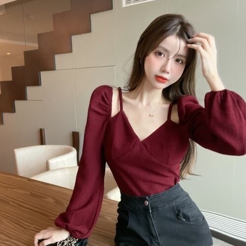 UIOWOO  Áo sơ mi tay dài phồng thiết kế mới cho nữ