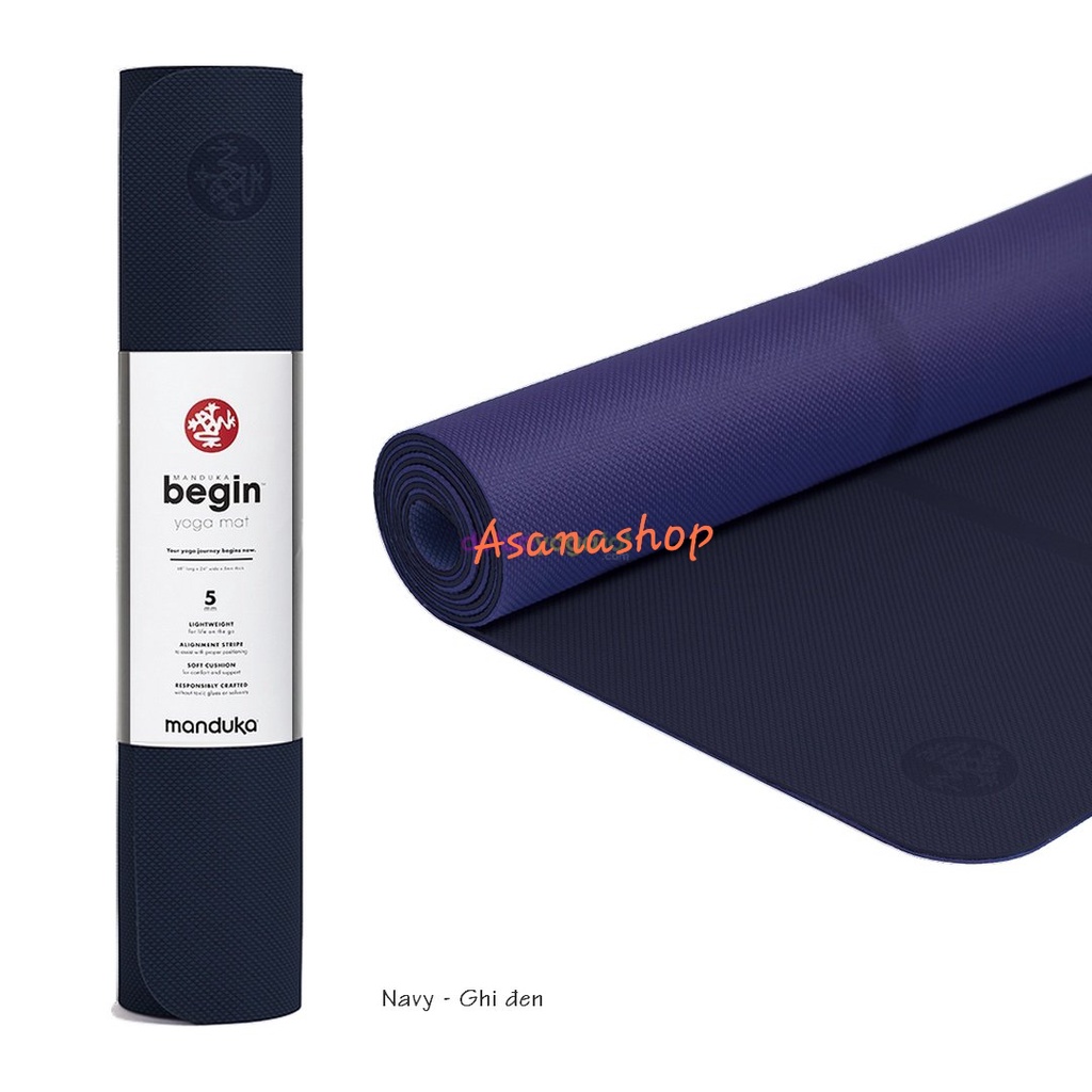 Thảm Yoga TPE Cao Cấp, Manduka Begin, Dày 5mm, Định Tuyến, Nhẹ, Độ Bám Cao, Dùng Được Cả 2 Mặt, Manduka Mỹ