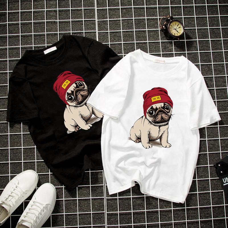 Áo thun unisex pug dễ thương màu trắng 2019T853