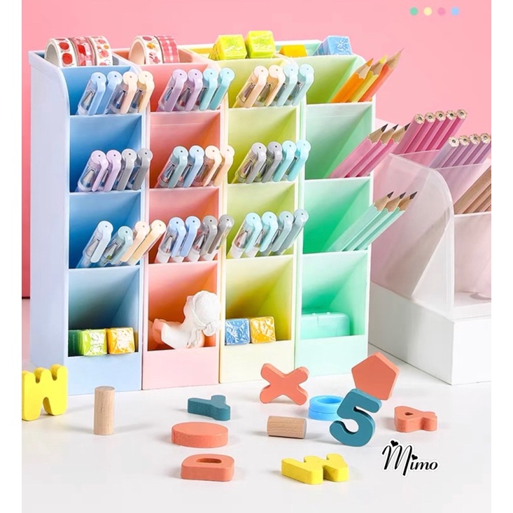 Kệ đựng bút Mimo ống đựng bút 4 ngăn basic BW hộp cắm bút 4 tầng để bàn nhiều ngăn đa năng văn phòng phẩm decor bàn học