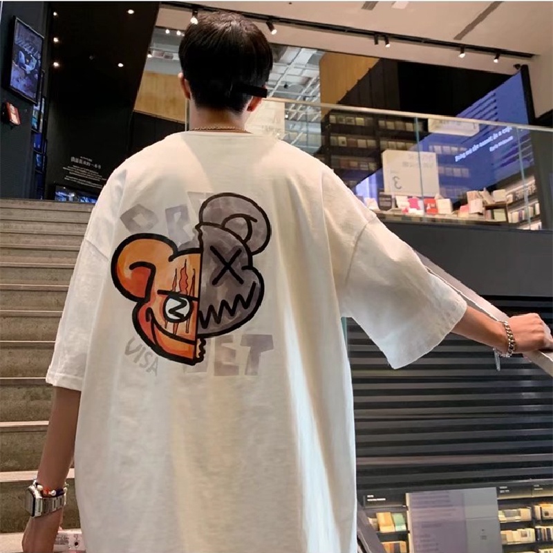 Áo Thun Tay Ngắn Dáng Rộng In Họa Tiết Phong Cách Hip Hop Đường Phố Hàn Quốc Thời Trang Mùa Hè Cho Nam Cỡ Lớn M-5XL