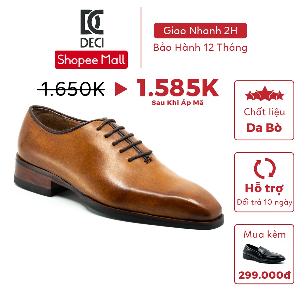 [Mã LT200 giảm 200K đơn 699K] Giày tây công sở DECI màu patina da bò cao cấp dòng Wholecut Oxford BROGUE 2